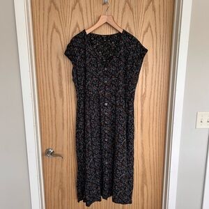 Madewell Navy Blue, Button Front, Floral Short-Sleeve Midi Dress